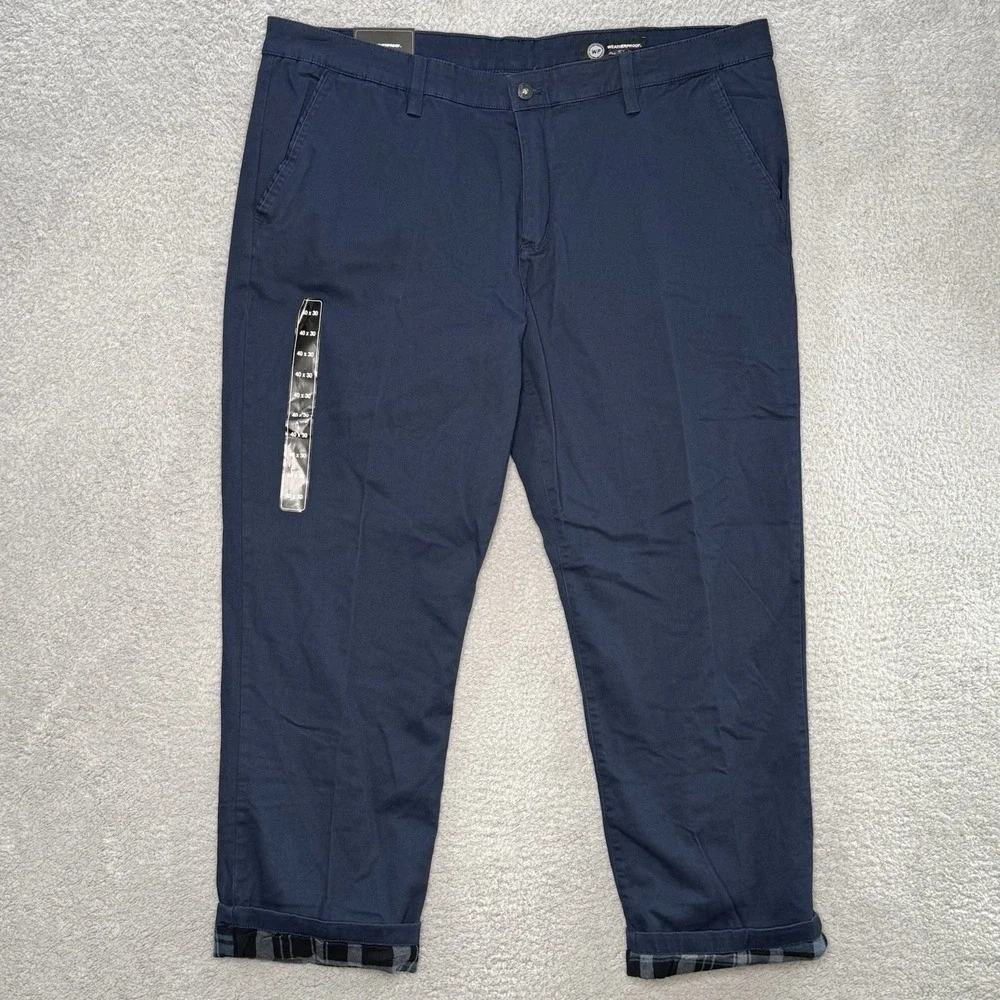 Weatherproof Flannel Lined Chino Khaki Pants Mens 40x30 Extra Soft Stretch Twill